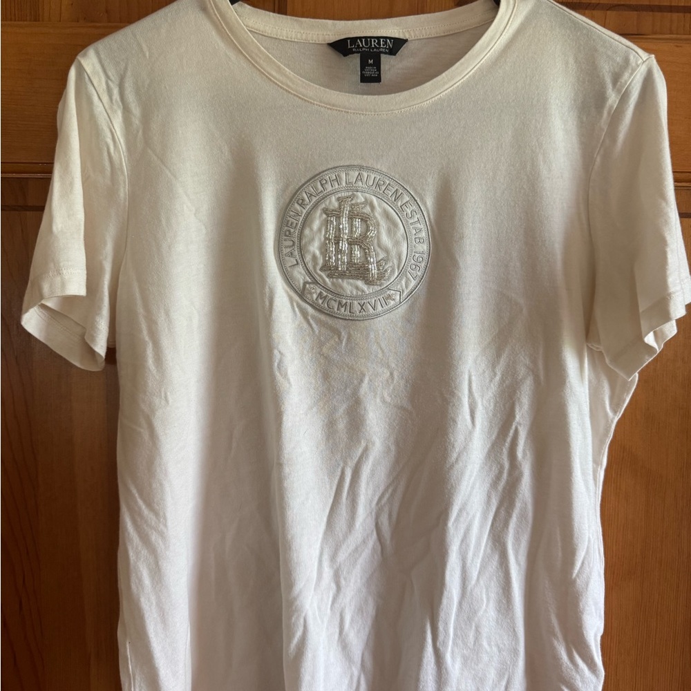 Lauren Ralph Lauren Cream Embroidered T-Shirt